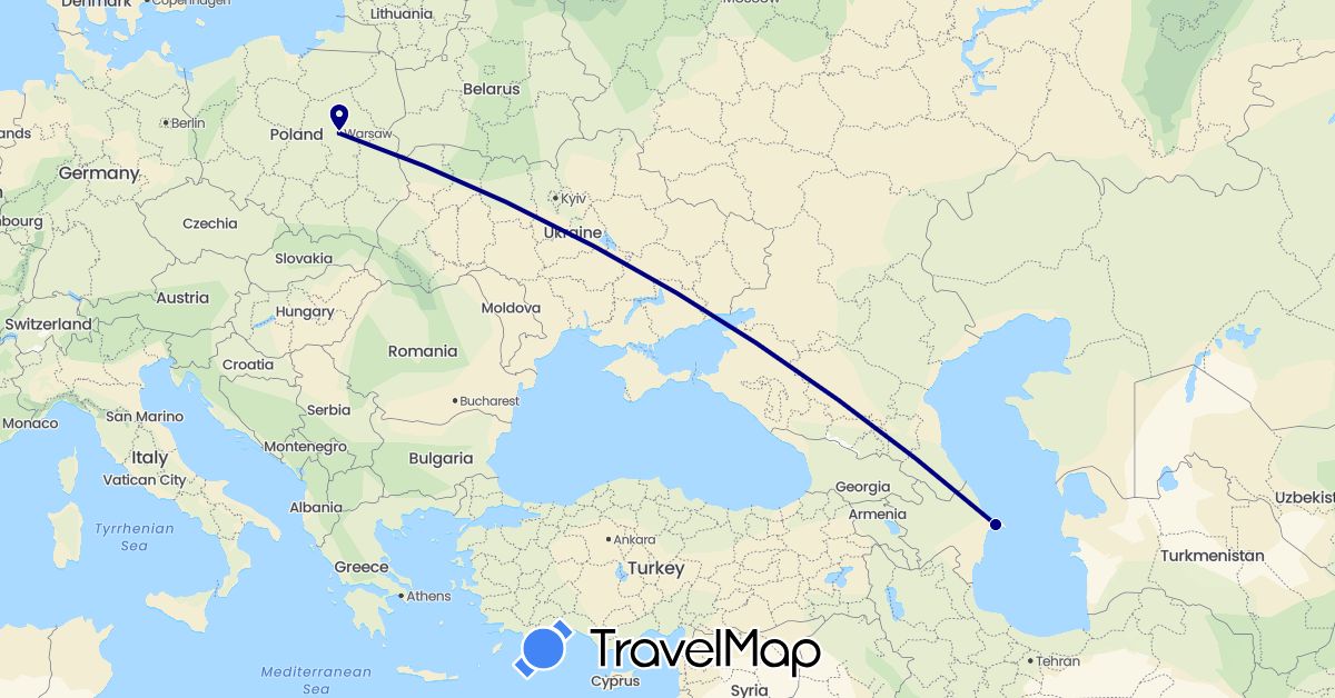 TravelMap itinerary: driving in Azerbaijan, Poland (Asia, Europe)